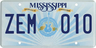 MS license plate ZEM010