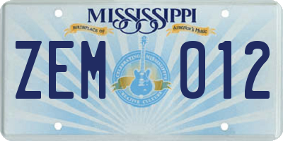 MS license plate ZEM012