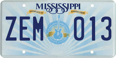 MS license plate ZEM013