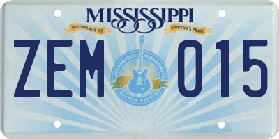 MS license plate ZEM015