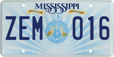MS license plate ZEM016