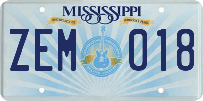 MS license plate ZEM018