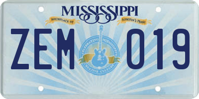 MS license plate ZEM019