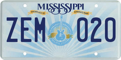 MS license plate ZEM020