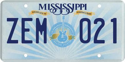 MS license plate ZEM021