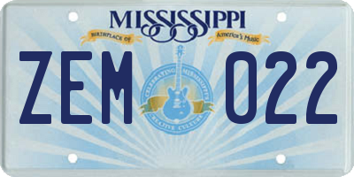 MS license plate ZEM022