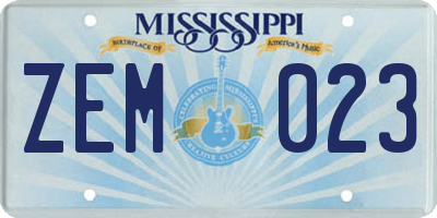 MS license plate ZEM023