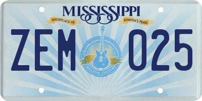 MS license plate ZEM025
