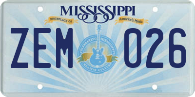 MS license plate ZEM026