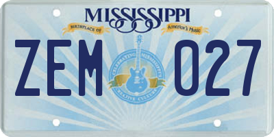 MS license plate ZEM027