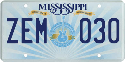 MS license plate ZEM030