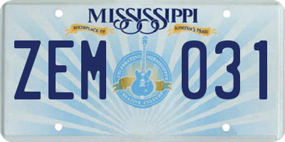 MS license plate ZEM031