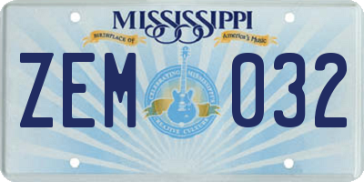 MS license plate ZEM032