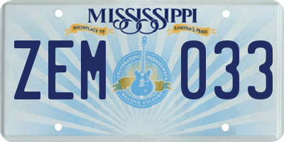 MS license plate ZEM033