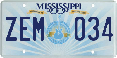 MS license plate ZEM034