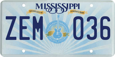 MS license plate ZEM036