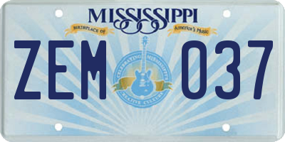 MS license plate ZEM037