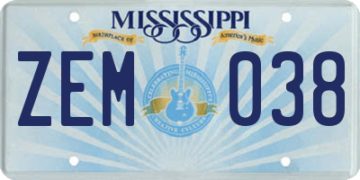 MS license plate ZEM038