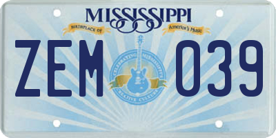 MS license plate ZEM039