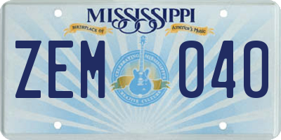 MS license plate ZEM040