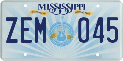 MS license plate ZEM045
