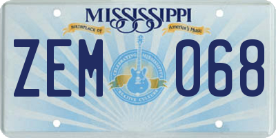MS license plate ZEM068