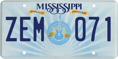 MS license plate ZEM071