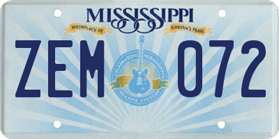 MS license plate ZEM072