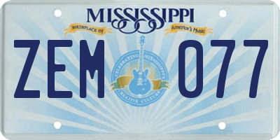 MS license plate ZEM077