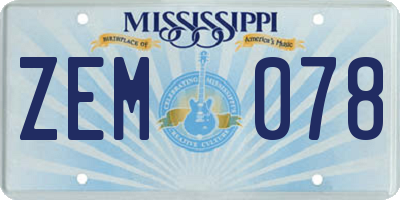 MS license plate ZEM078