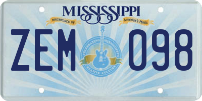 MS license plate ZEM098