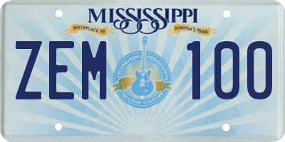 MS license plate ZEM100