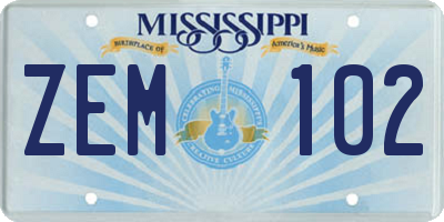 MS license plate ZEM102