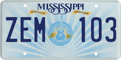 MS license plate ZEM103