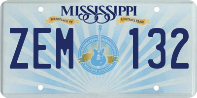 MS license plate ZEM132