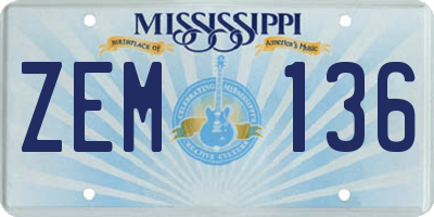 MS license plate ZEM136