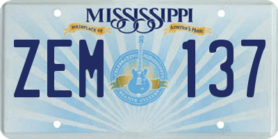 MS license plate ZEM137