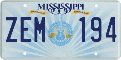 MS license plate ZEM194