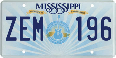 MS license plate ZEM196