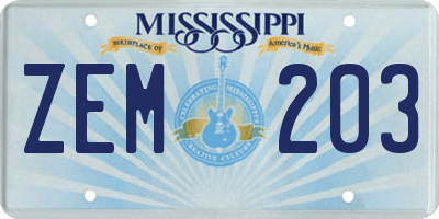 MS license plate ZEM203