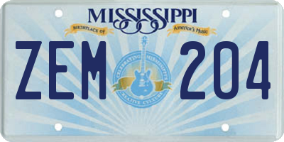 MS license plate ZEM204