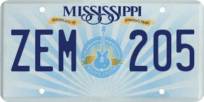 MS license plate ZEM205