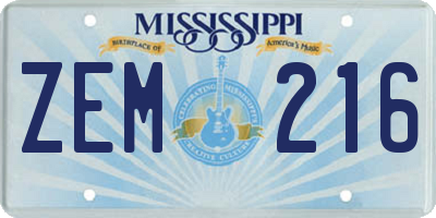 MS license plate ZEM216