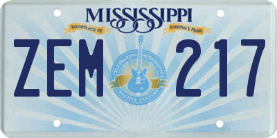 MS license plate ZEM217