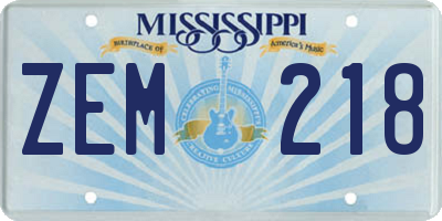 MS license plate ZEM218