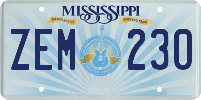 MS license plate ZEM230