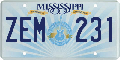 MS license plate ZEM231