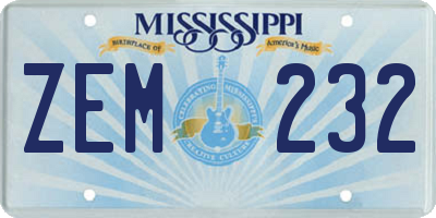 MS license plate ZEM232