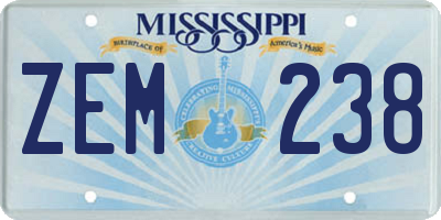 MS license plate ZEM238