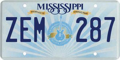 MS license plate ZEM287